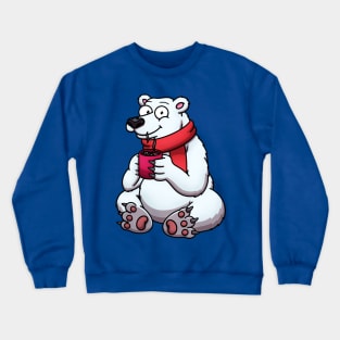 Cute Polar Bear In Red Scarf Drinking Hot Chocolate Crewneck Sweatshirt